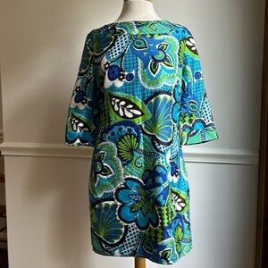 Skirtin Around Silk Shift Dress Blue Green Brown Paisley Size 6 EUC